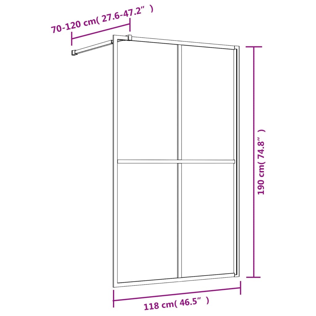 Shower screen for walk-in shower ESG clear glass golden 118x195cm