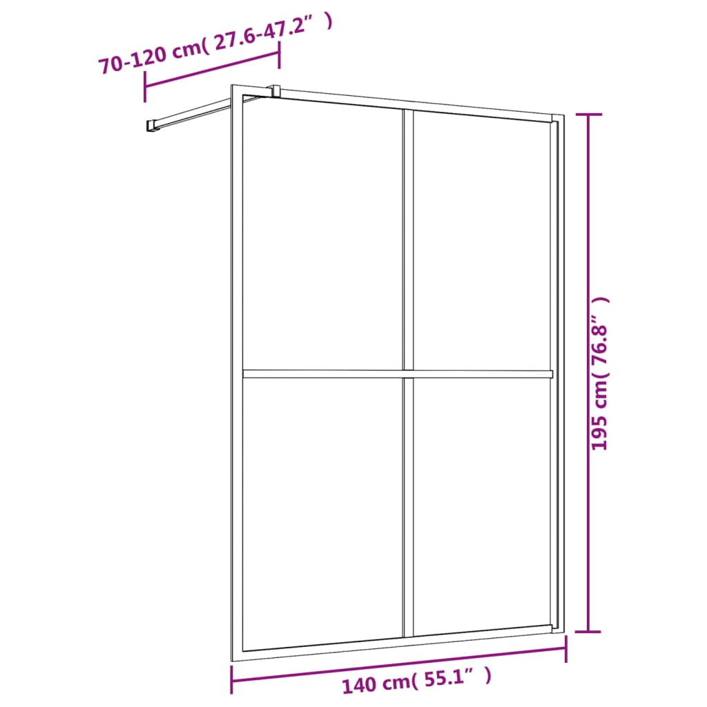 Shower screen for walk-in shower ESG clear glass golden 140x195cm