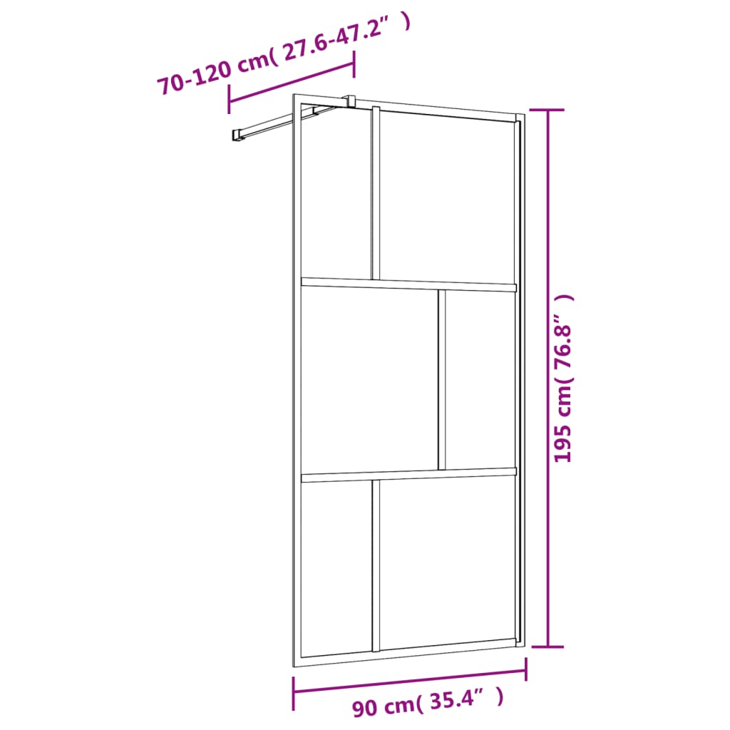 Shower screen for walk-in shower with ESG clear glass Golden 90x195cm
