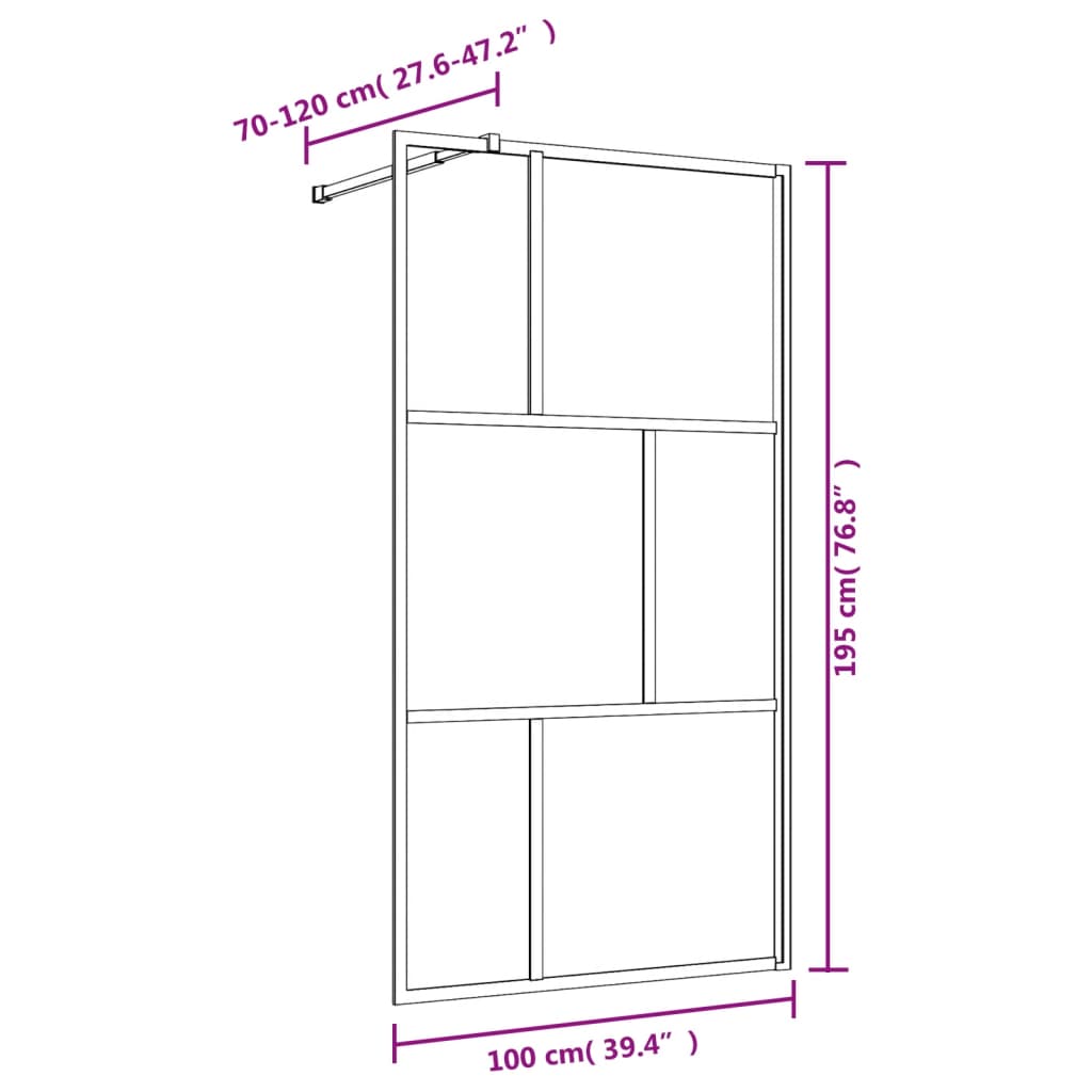 Shower screen for walk-in shower ESG clear glass golden 100x195cm