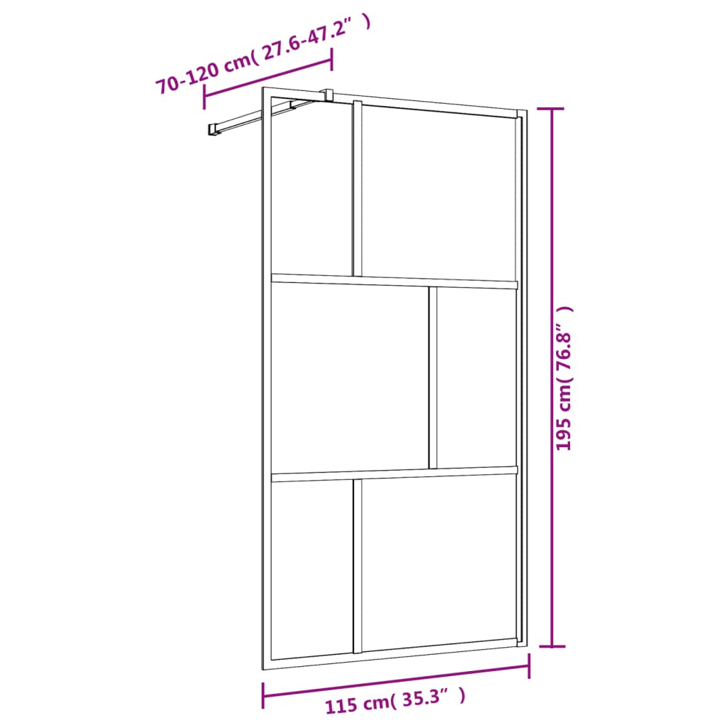 Shower screen for walk-in shower ESG clear glass golden 115x195cm