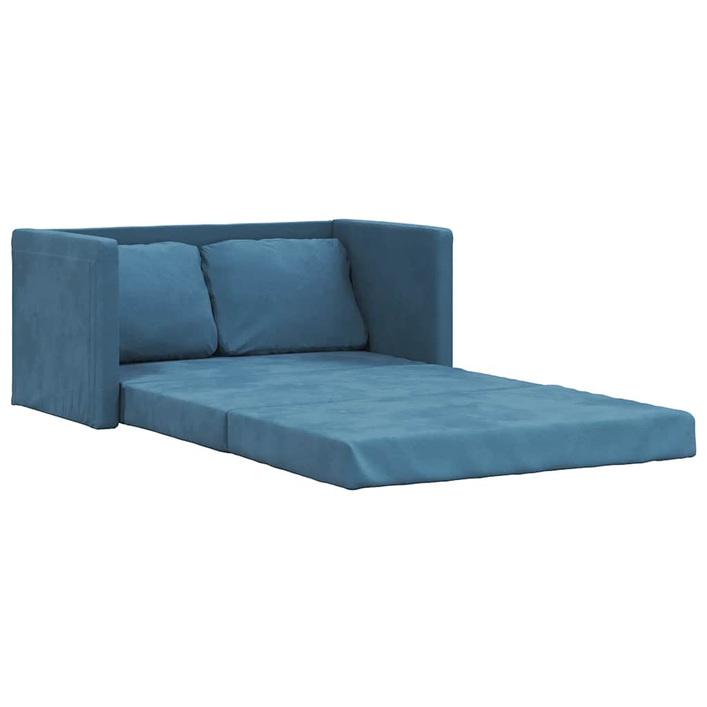 Floor sofa with sleeping function blue 122x204x55 cm velvet