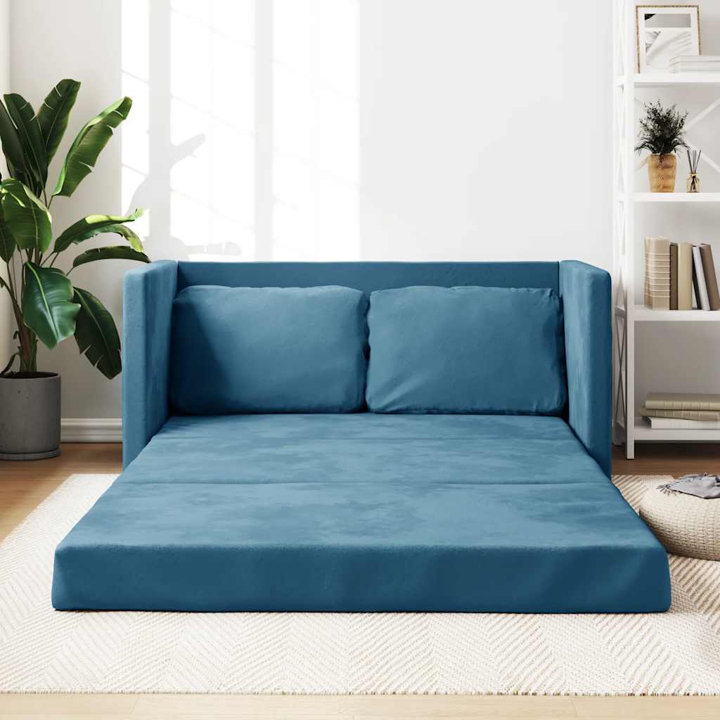 Floor sofa with sleeping function blue 122x204x55 cm velvet