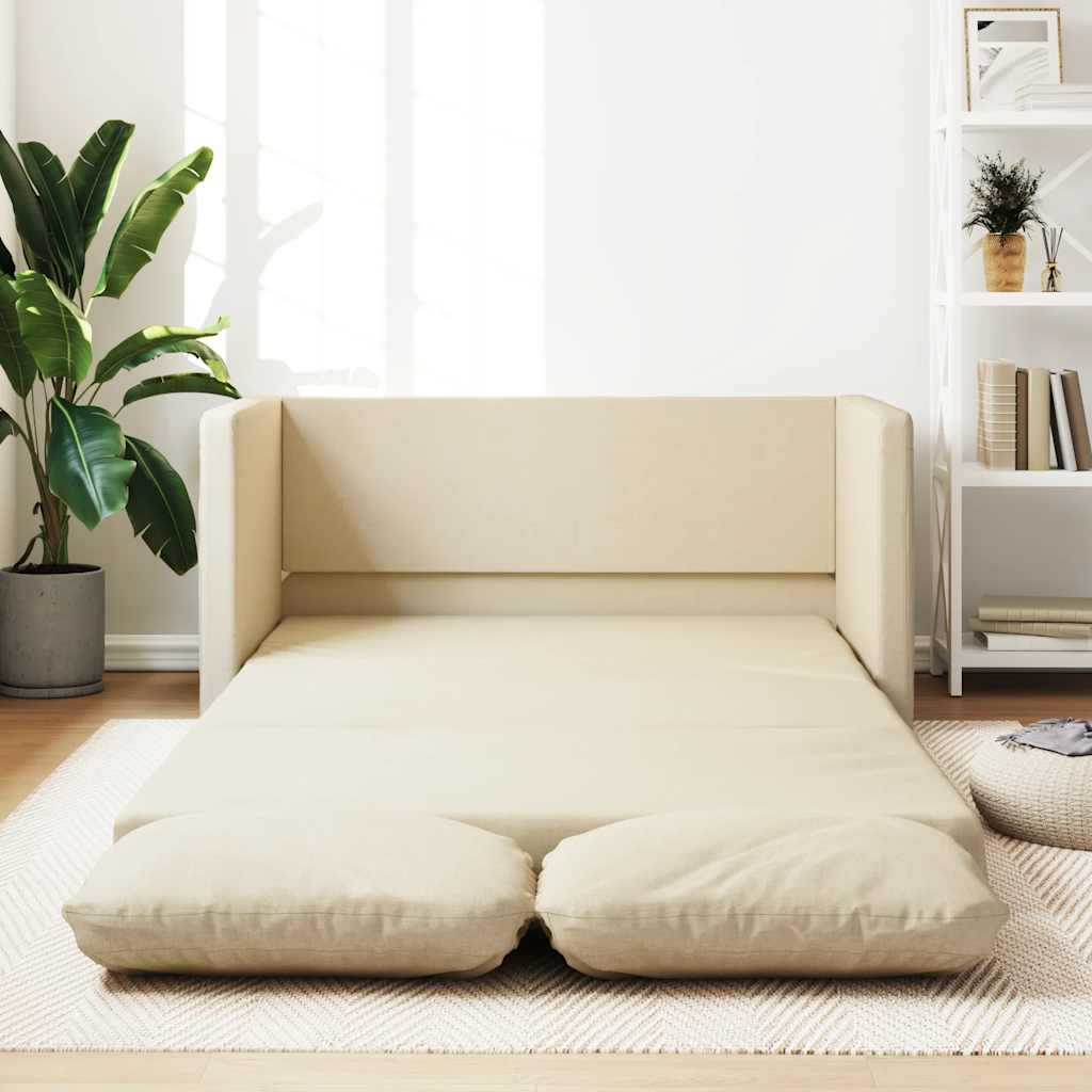 Floor sofa with sleeping function cream 112x174x55 cm fabric