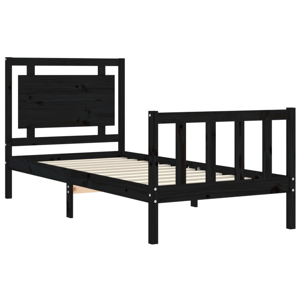 Massivholzbett mit Kopfteil Schwarz