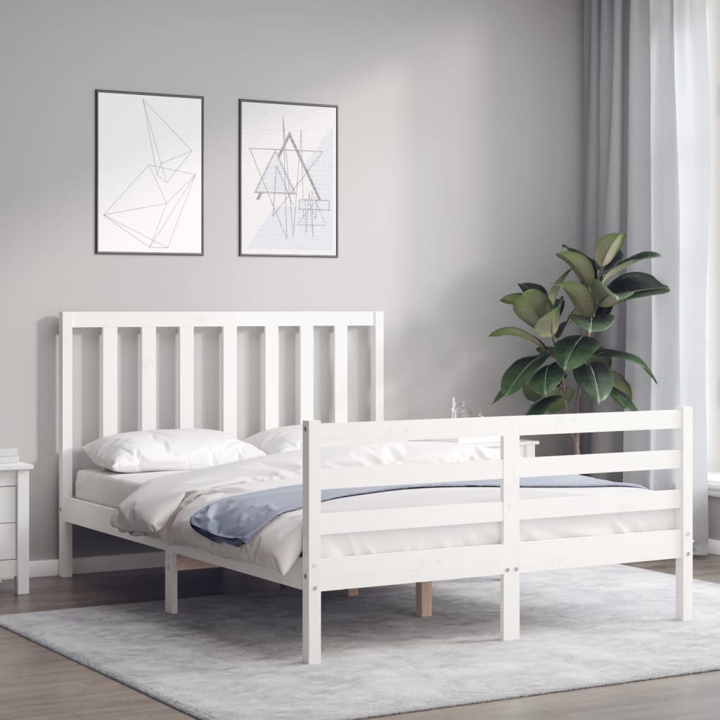 Massivholzbett ohne Matratze Weiß 140x190 cm Kiefernholz