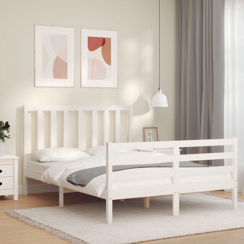 Massivholzbett ohne Matratze Weiß 140x190 cm Kiefernholz