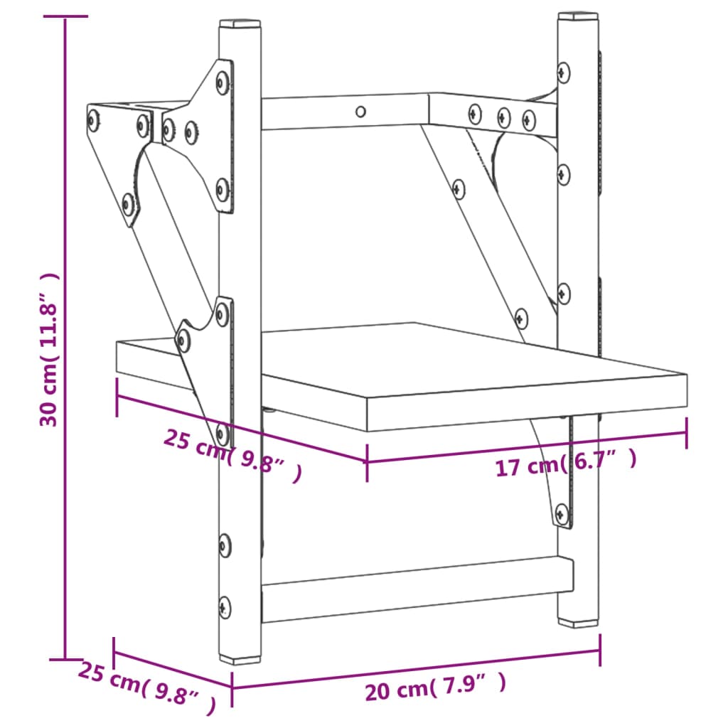 Wall shelves with rods 2 pcs. Gray Sonoma 20x25x30 cm