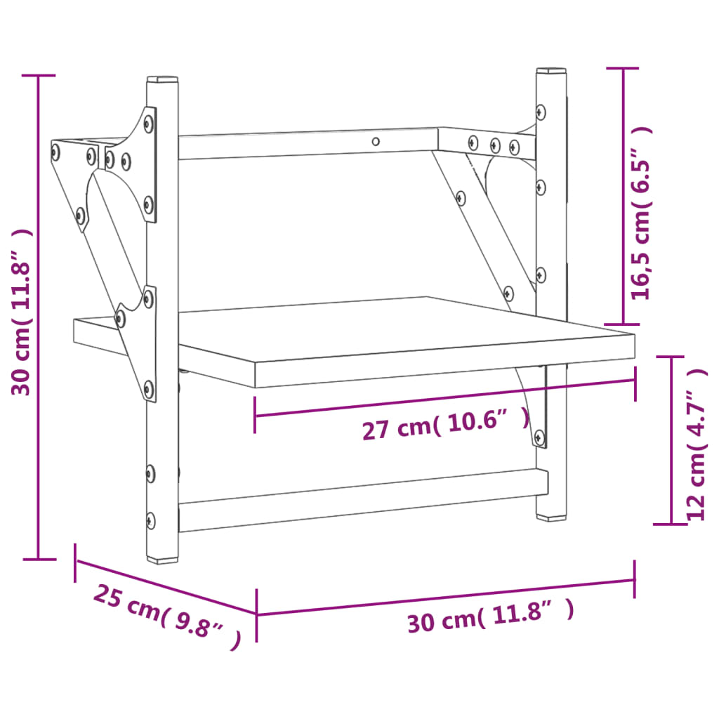 Wall shelves with rods 2 pcs. Gray Sonoma 30x25x30 cm