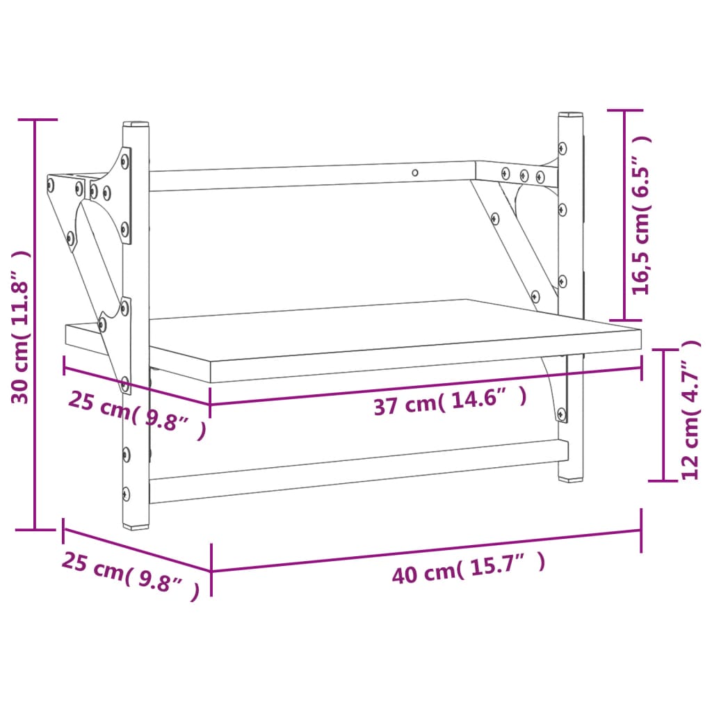 Wall shelves with rods 2 pcs. Sonoma oak 40x25x30 cm