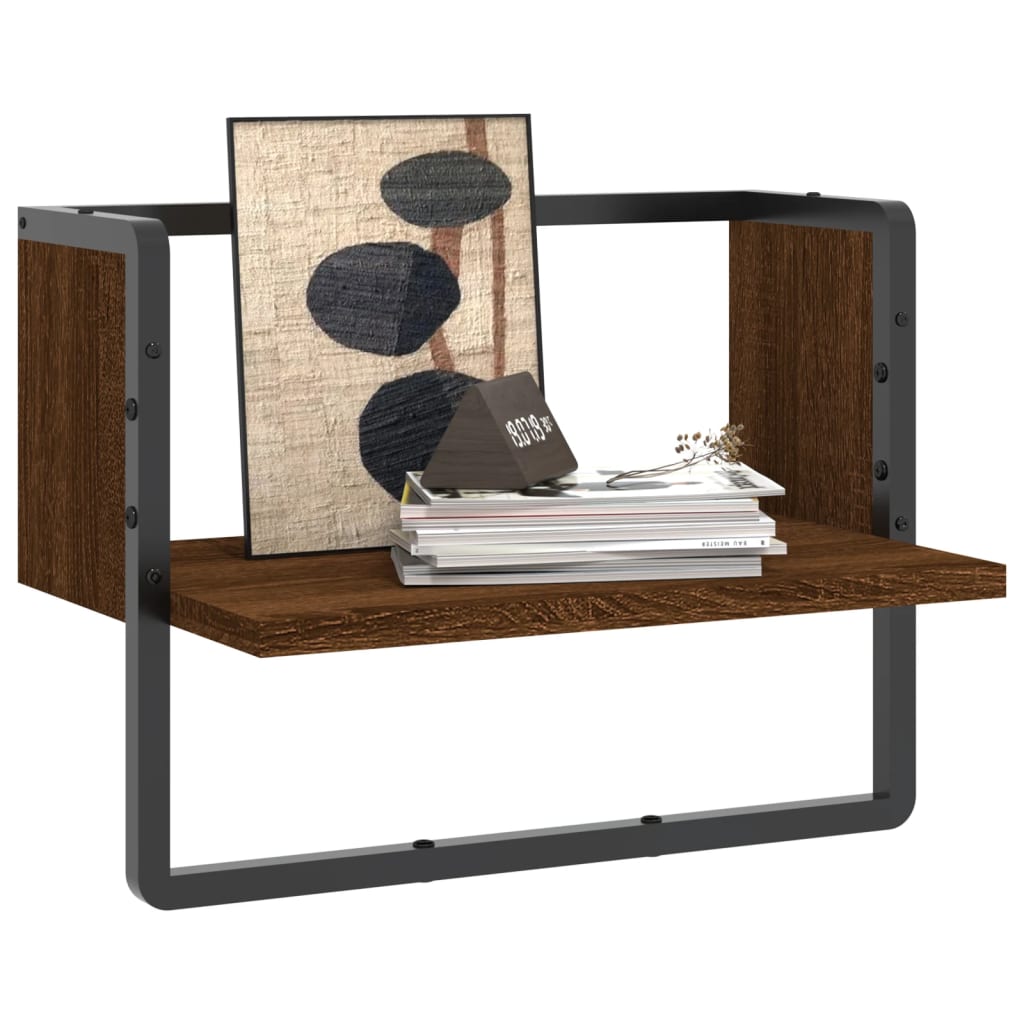 Wall shelf with rod brown oak look 40x25x30 cm