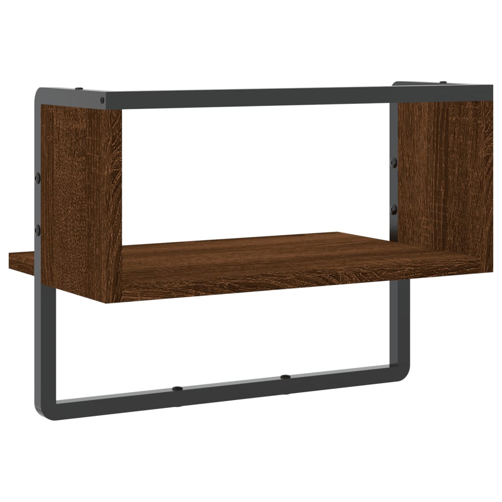 Wall shelf with rod brown oak look 40x25x30 cm