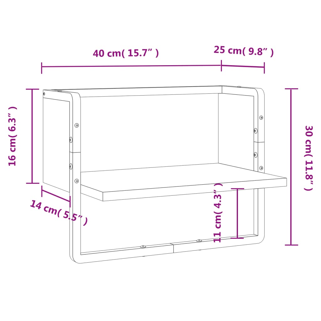 Wall shelf with rod brown oak look 40x25x30 cm