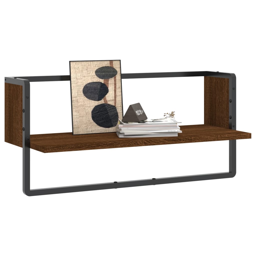 Wall shelf with rod brown oak look 65x25x30 cm