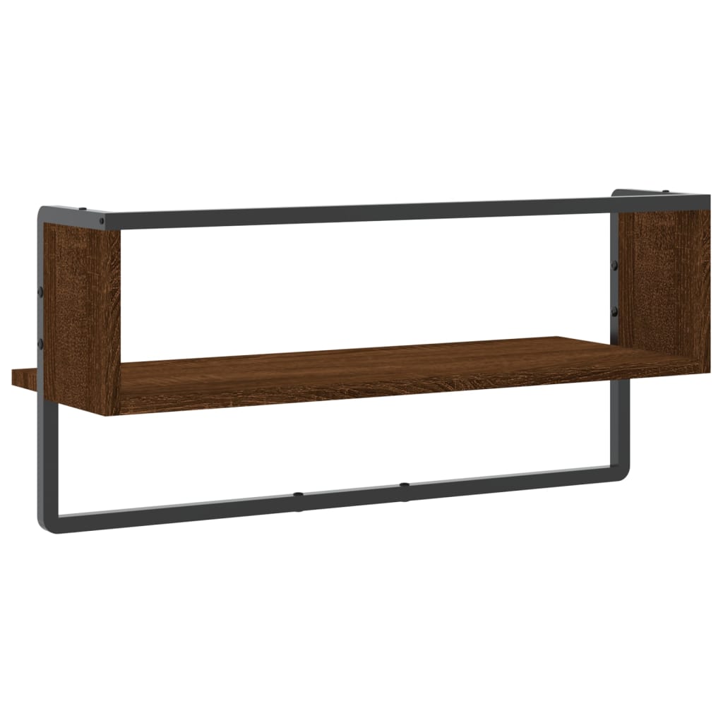 Wall shelf with rod brown oak look 65x25x30 cm