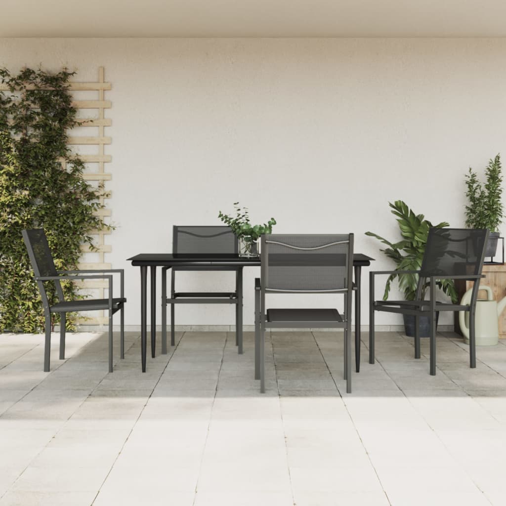 5-tlg. Garten-Essgruppe Schwarz Stahl und Textilene