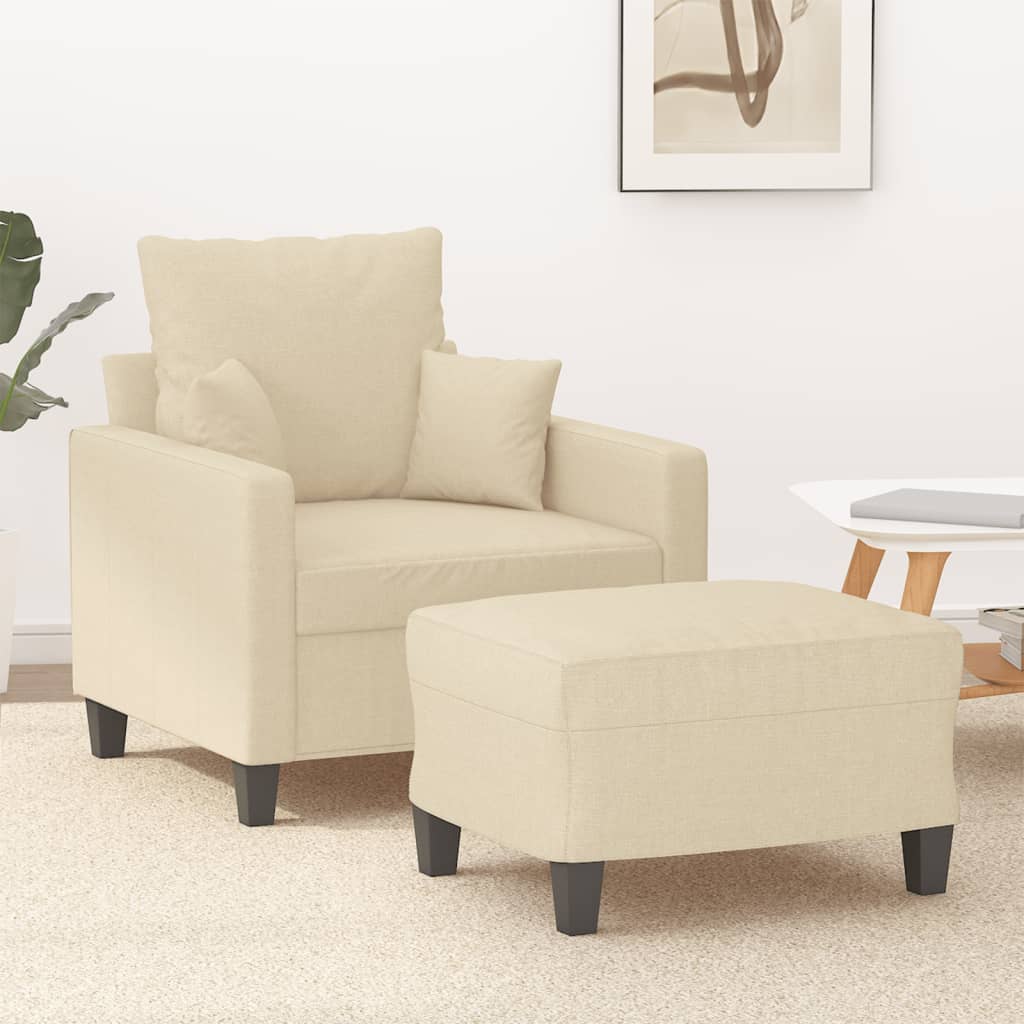 Sessel mit Hocker Creme 60 cm Stoff