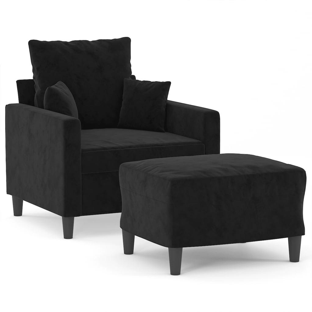 Sessel mit Hocker Schwarz 60 cm Samt