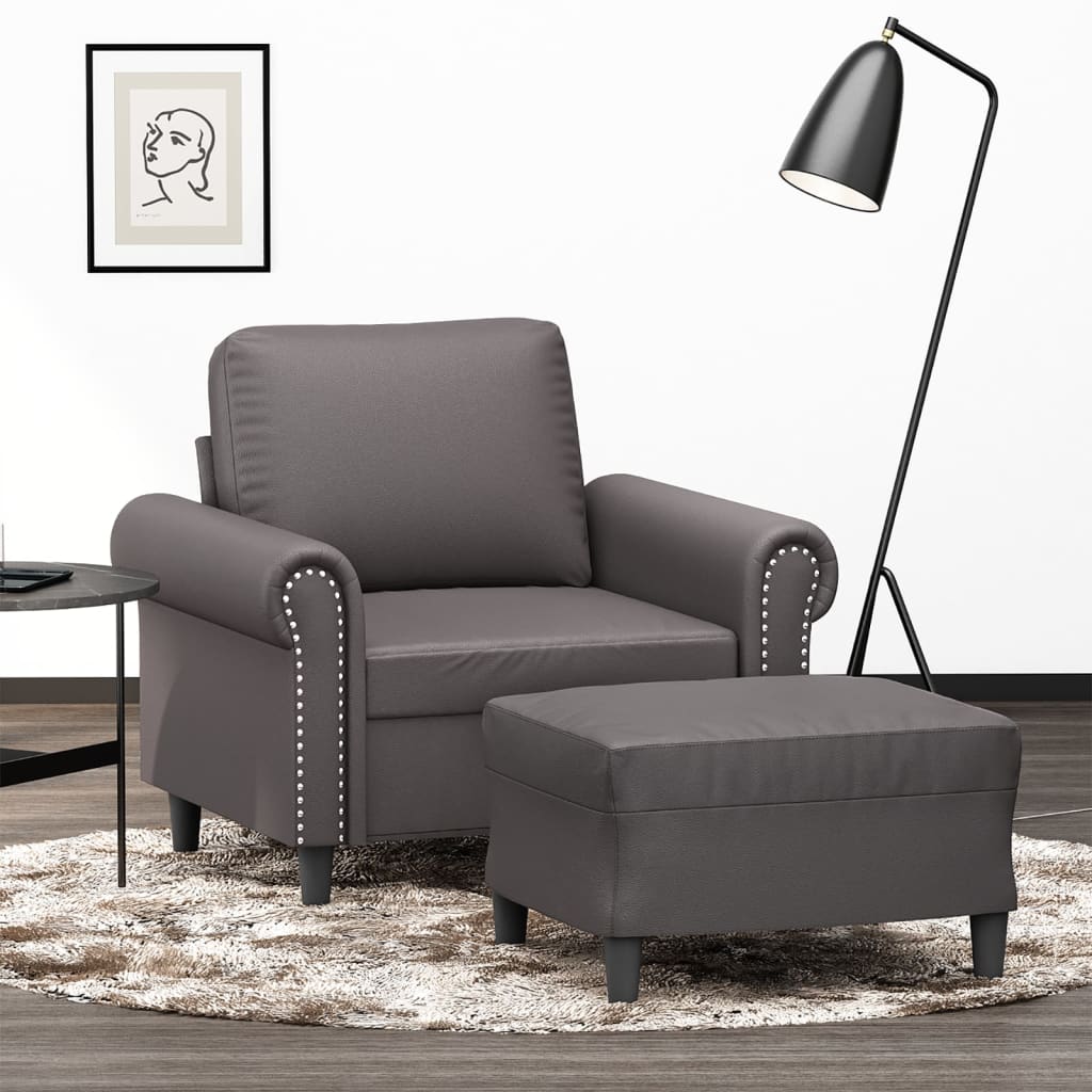 Sessel mit Hocker Grau 60 cm Kunstleder