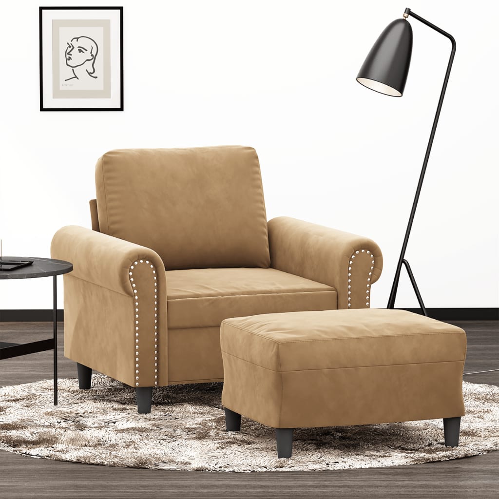 Sessel mit Hocker Braun 60 cm Samt