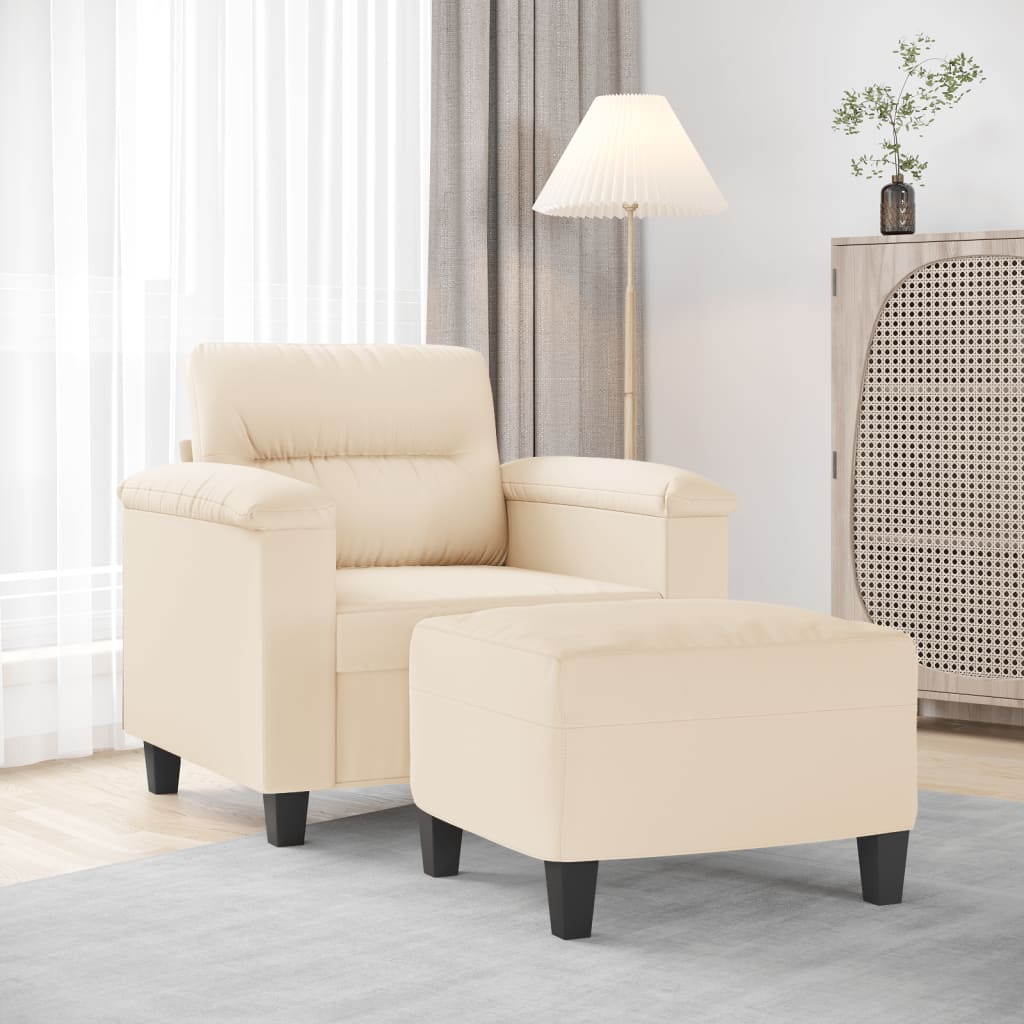Sessel mit Hocker Beige 60 cm Mikrofasergewebe