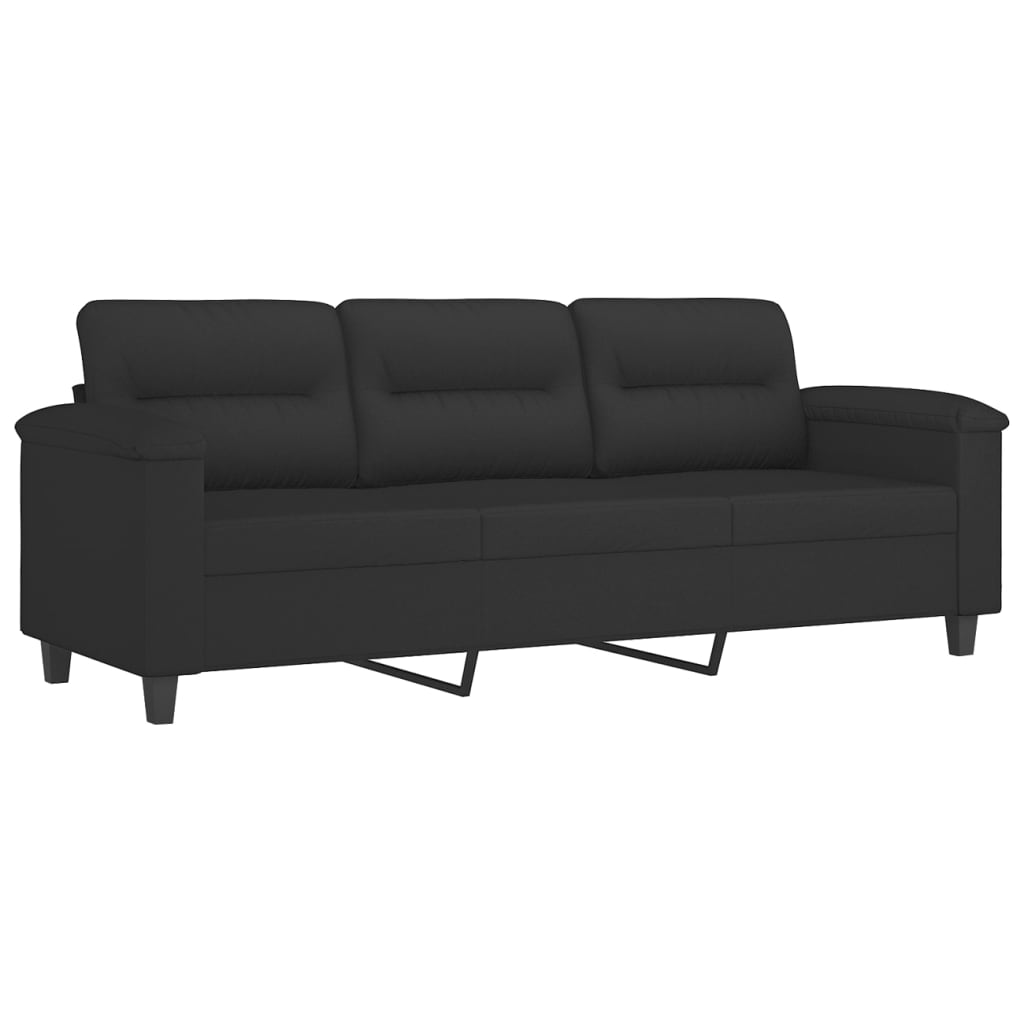 3-Sitzer-Sofa mit Hocker Schwarz 180 cm Mikrofasergewebe