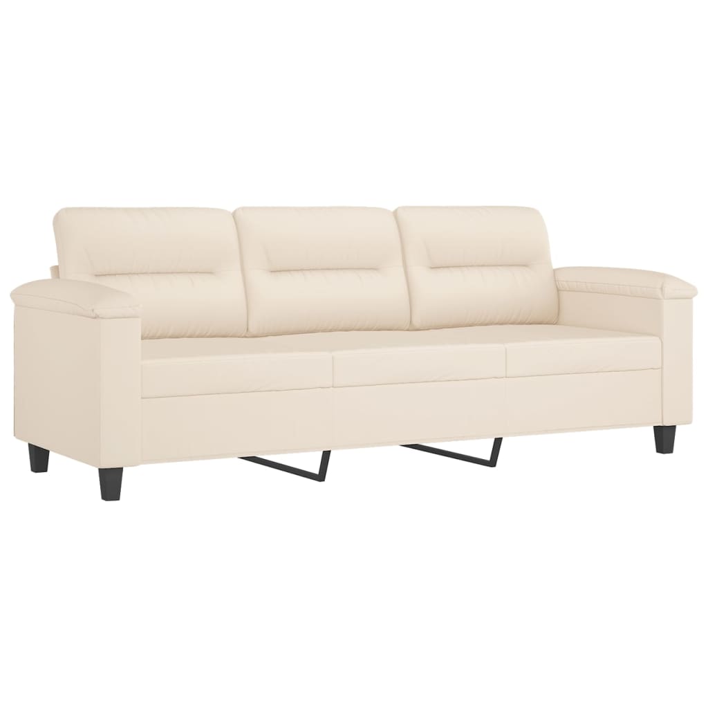 3-Sitzer-Sofa mit Hocker Beige 180 cm Mikrofasergewebe