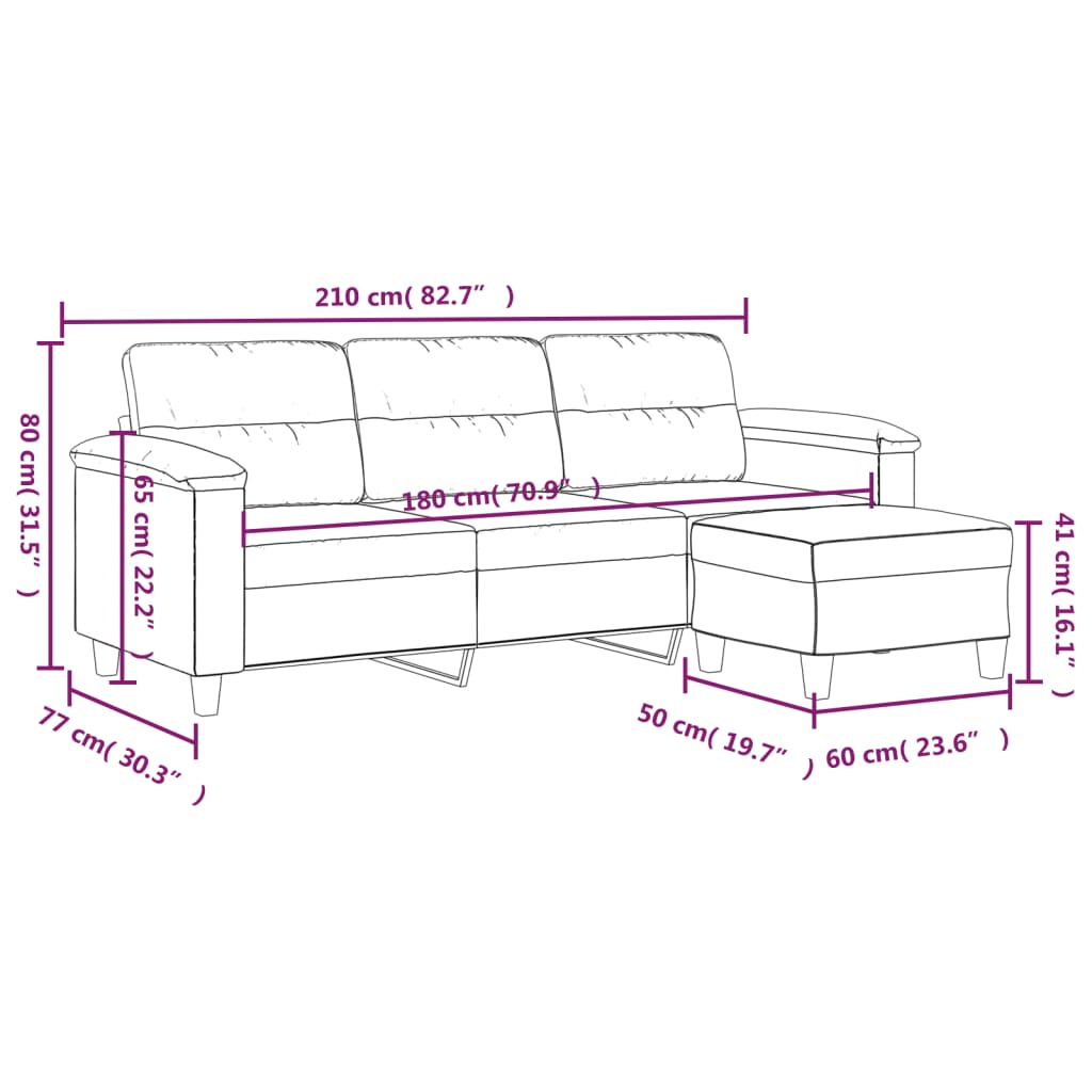 3-Sitzer-Sofa mit Hocker Beige 180 cm Mikrofasergewebe