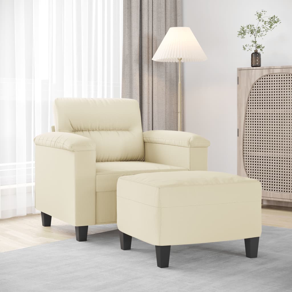 Sessel mit Hocker Creme 60 cm Kunstleder