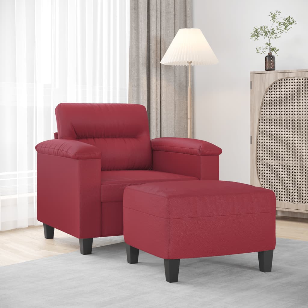 Sessel mit Hocker Weinrot 60 cm Kunstleder
