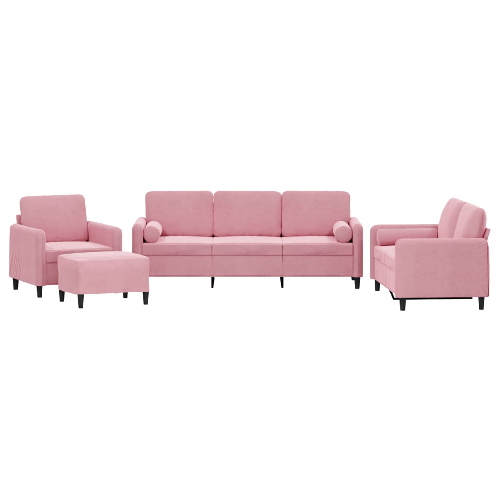 4-tlg. Sofagarnitur mit Kissen Rosa Samt
