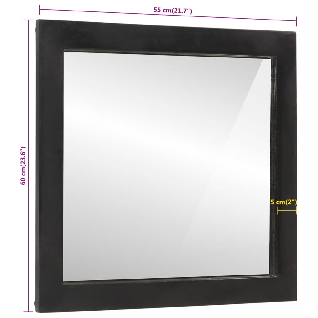 Bathroom mirror 55x1x60 cm glass and solid mango wood