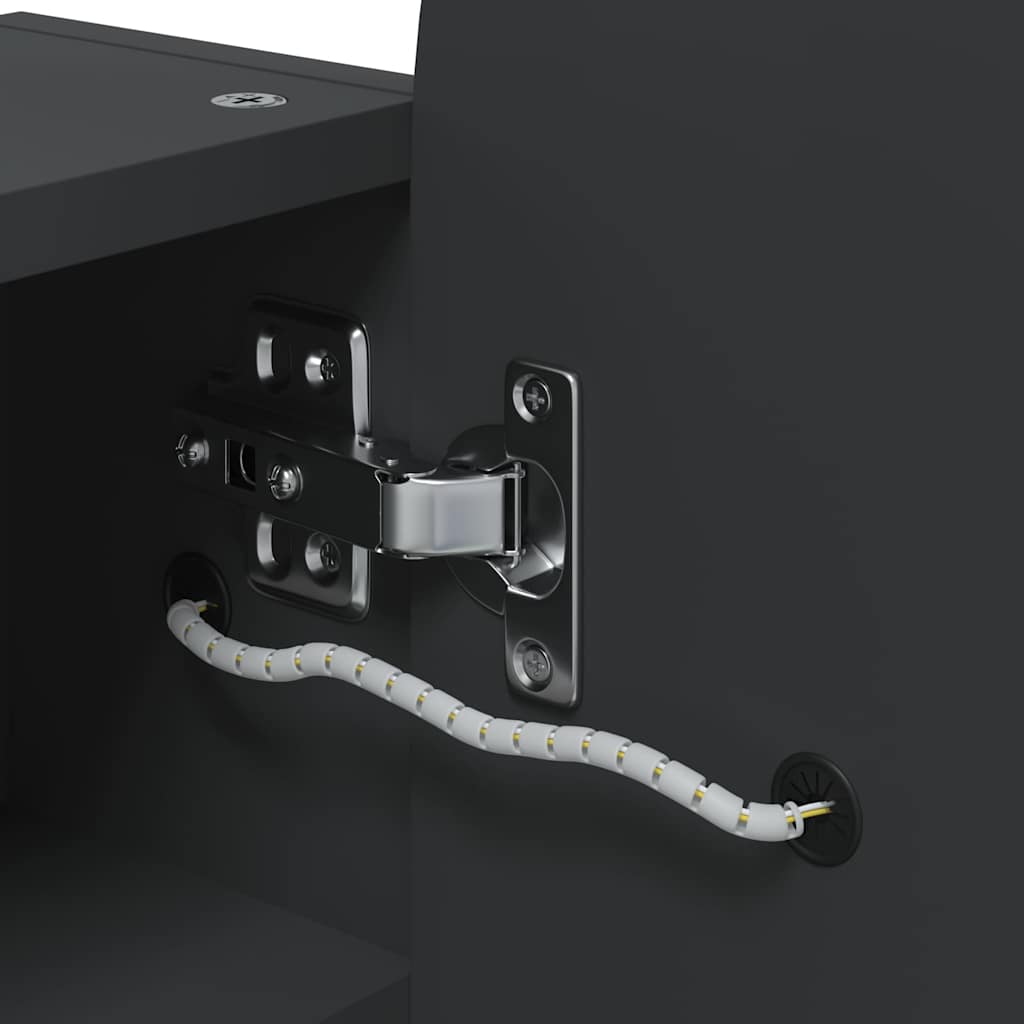 Mirror Cabinet with LED Lighting Curved Black 42x13x70 cm