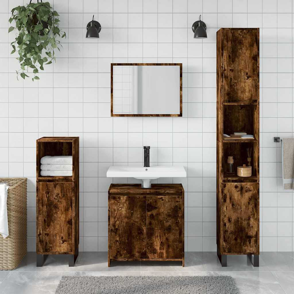 2-tlg. Badmöbel-Set Räuchereiche Holzwerkstoff