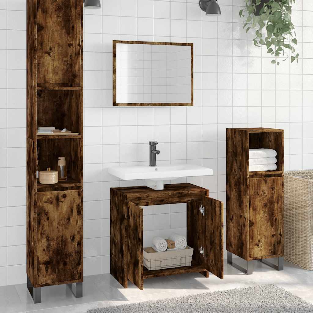 2-piece bathroom furniture set smoked oak wood material