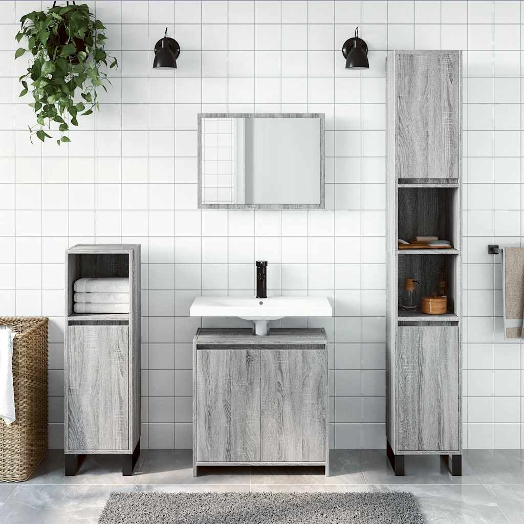 2-piece bathroom furniture set gray Sonoma wood material