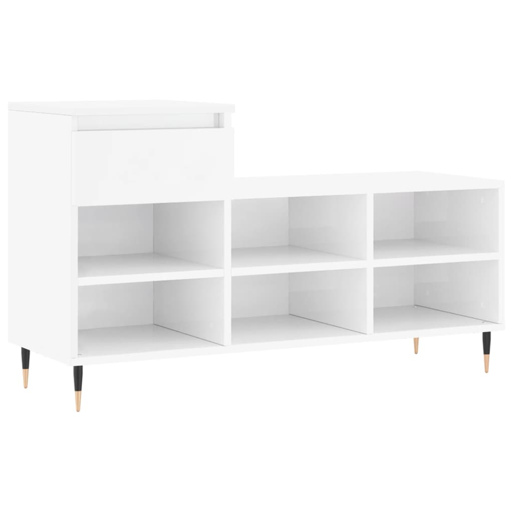 Shoe rack high gloss white 102x36x60 cm wood material