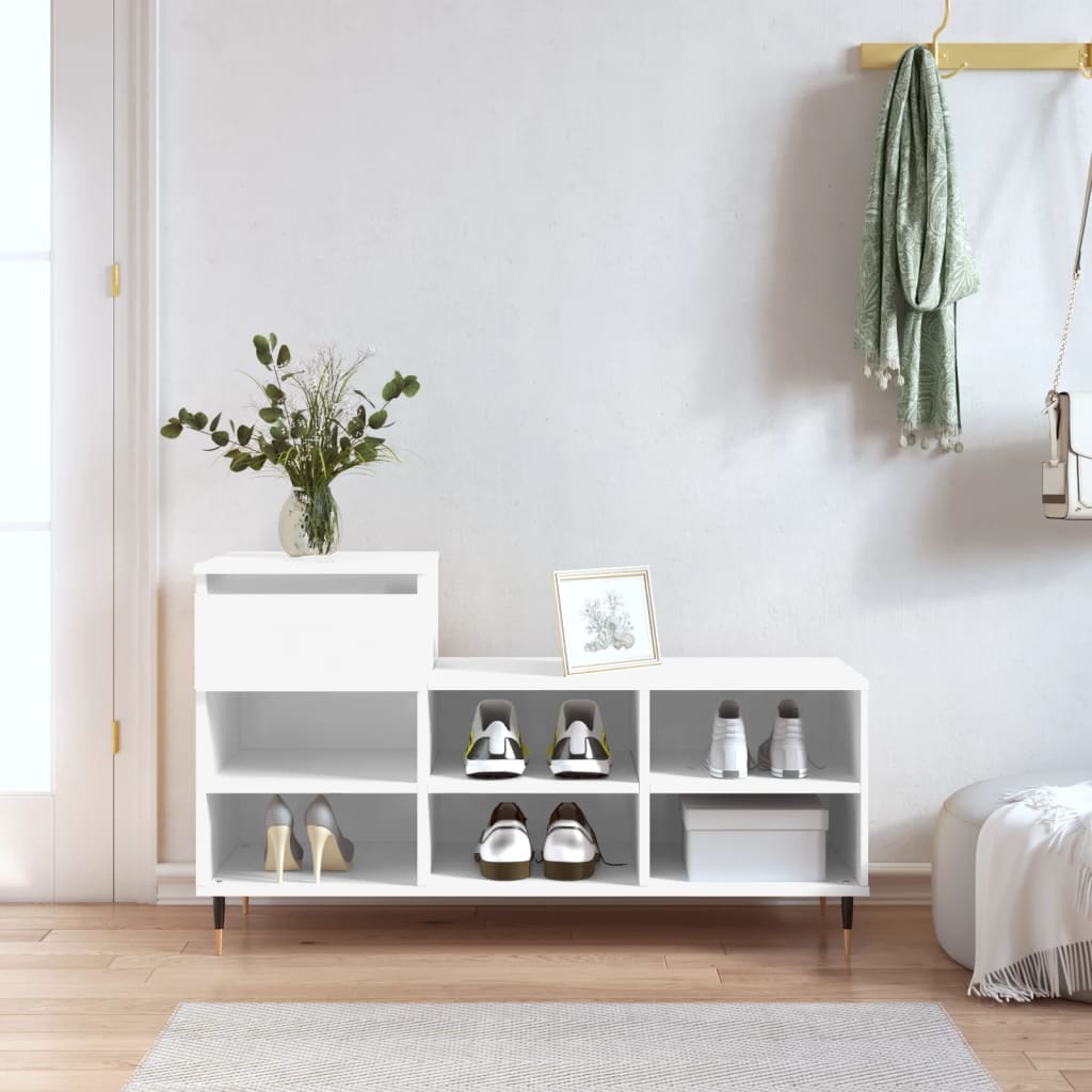 Shoe rack high gloss white 102x36x60 cm wood material