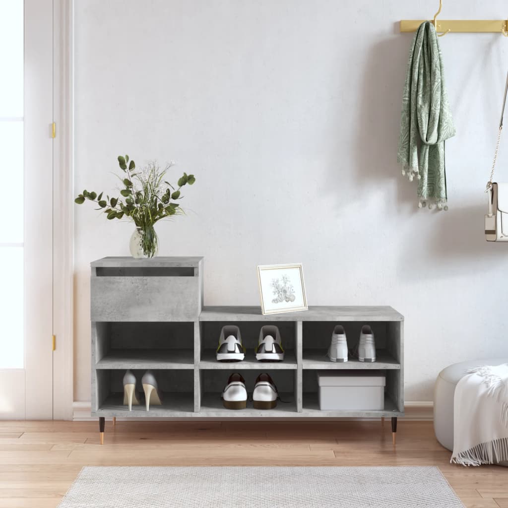 Shoe rack concrete grey 102x36x60 cm wood material