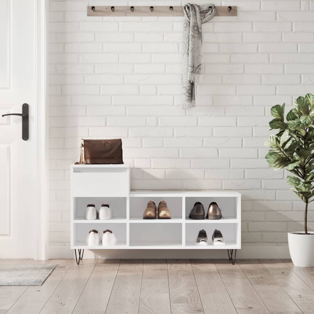 Shoe rack high gloss white 102x36x60 cm wood material