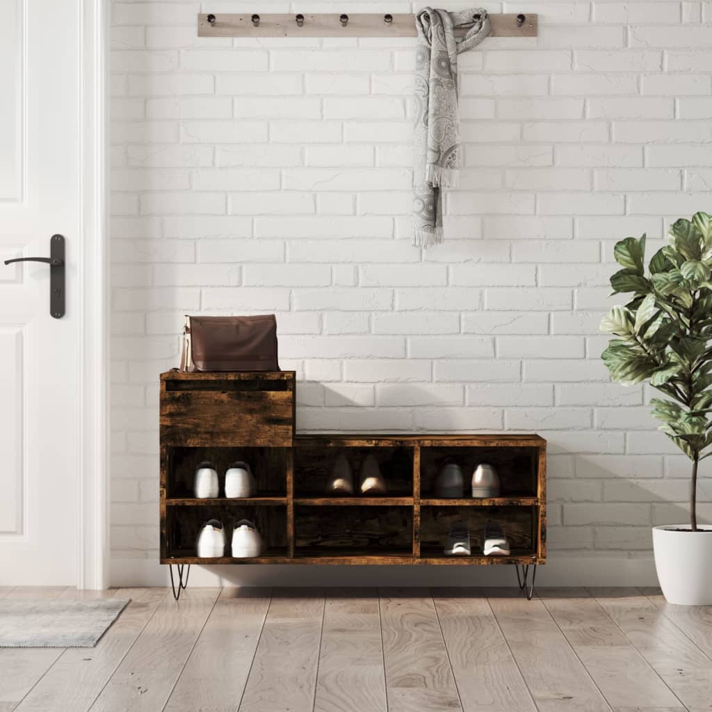 Shoe rack smoked oak 102x36x60 cm wood material