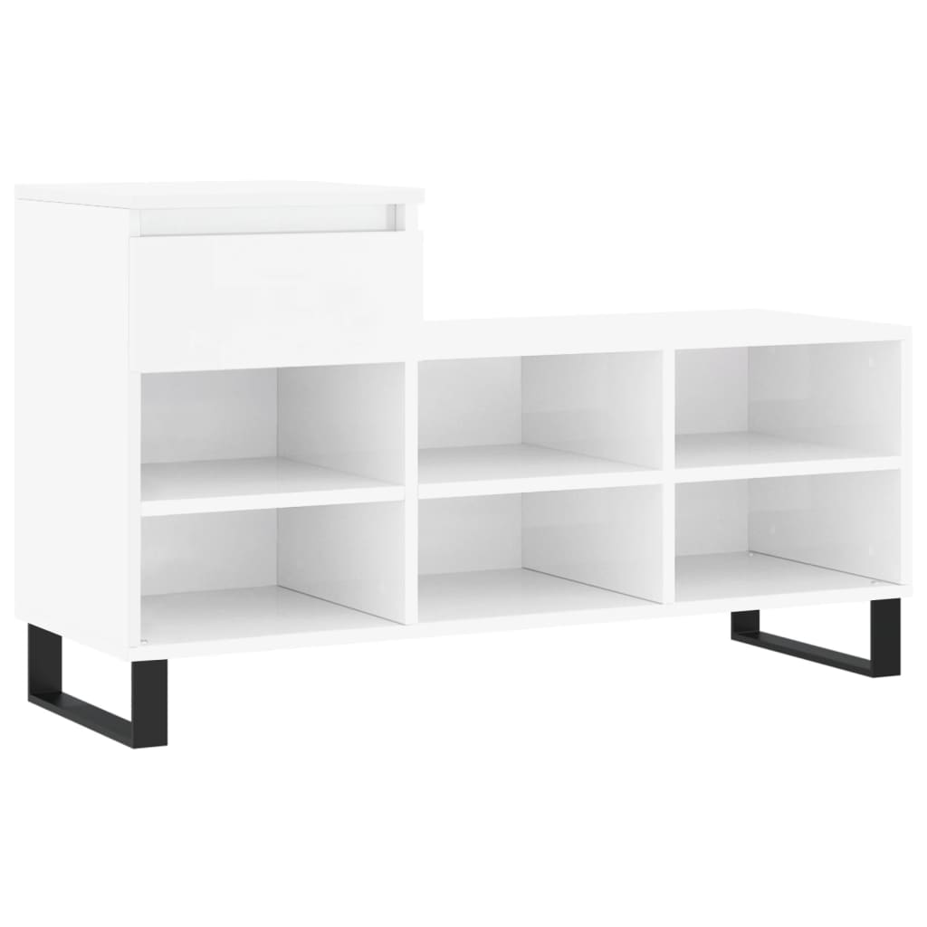 Shoe rack high gloss white 102x36x60 cm wood material