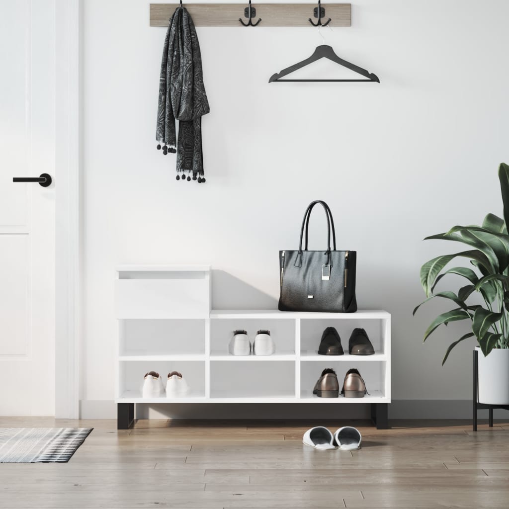 Shoe rack high gloss white 102x36x60 cm wood material