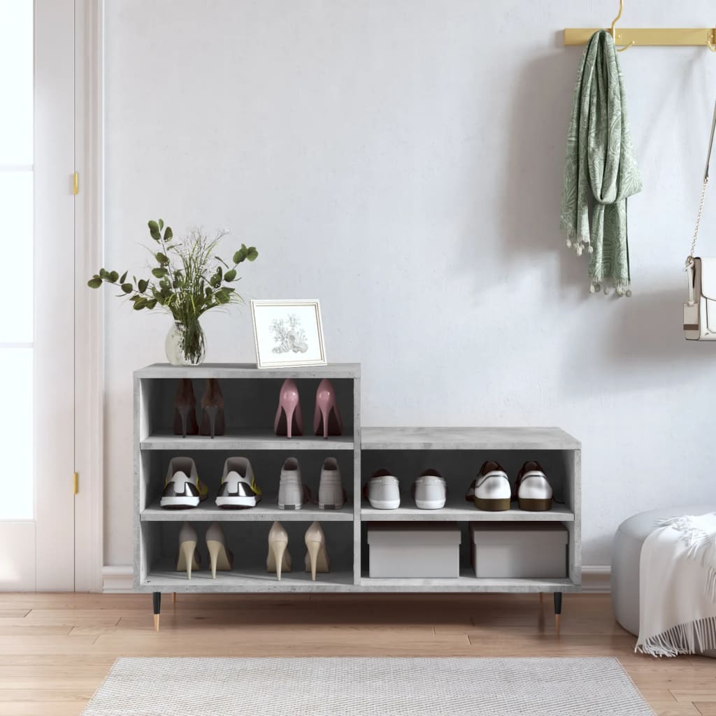 Shoe rack concrete grey 102x36x60 cm wood material