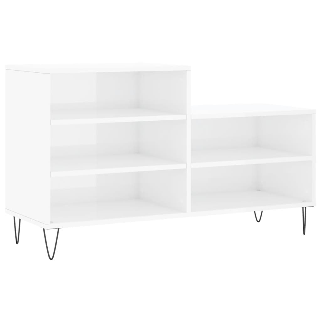 Shoe rack high gloss white 102x36x60 cm wood material