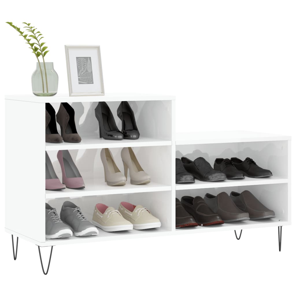 Shoe rack high gloss white 102x36x60 cm wood material