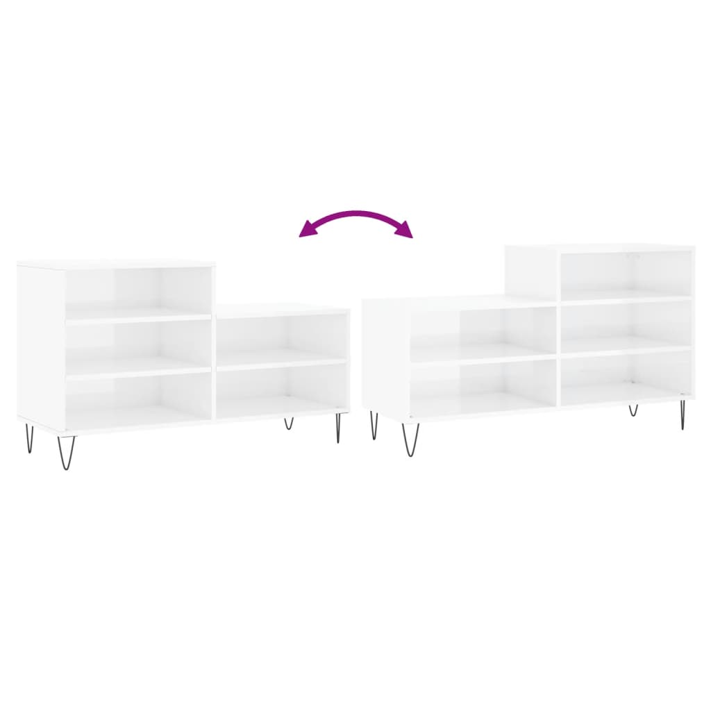 Shoe rack high gloss white 102x36x60 cm wood material