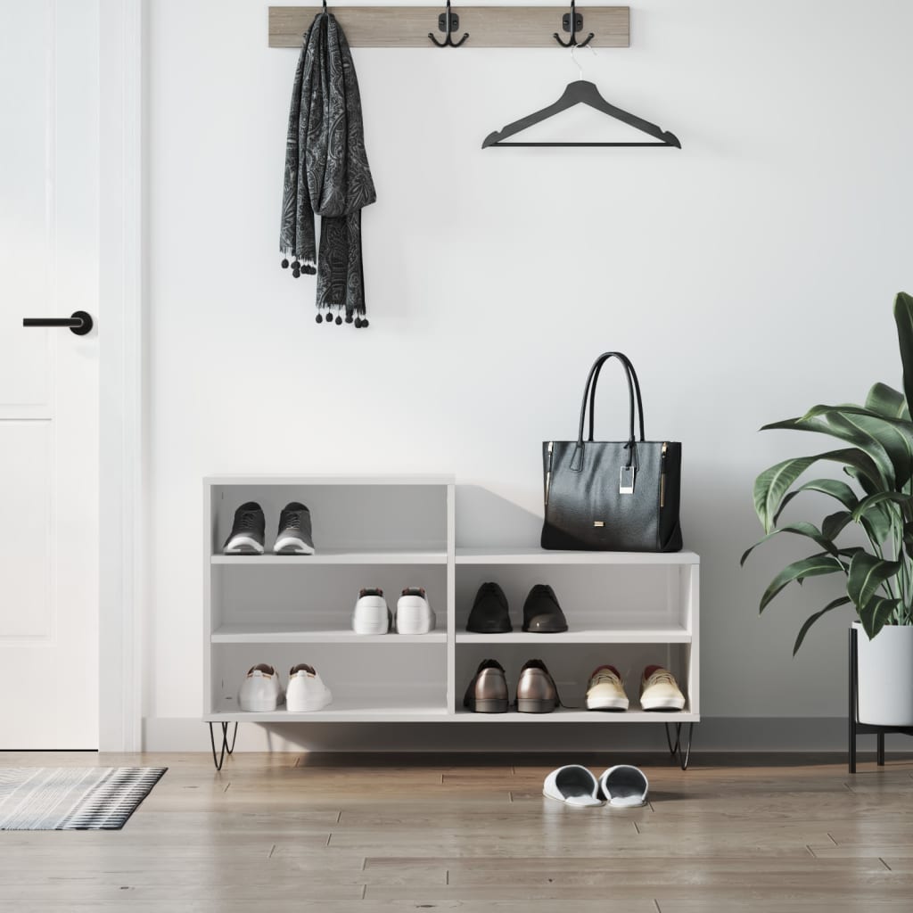Shoe rack high gloss white 102x36x60 cm wood material