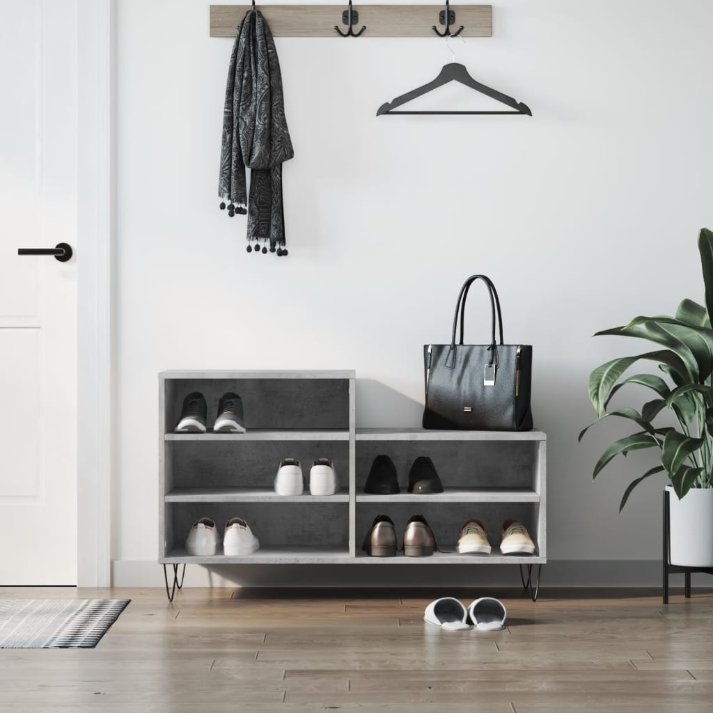 Shoe rack concrete grey 102x36x60 cm wood material
