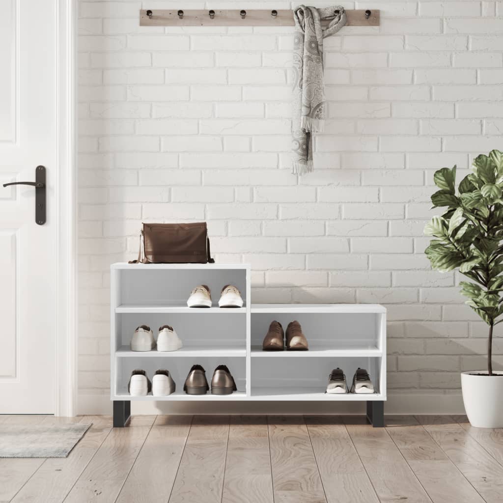 Shoe rack high gloss white 102x36x60 cm wood material
